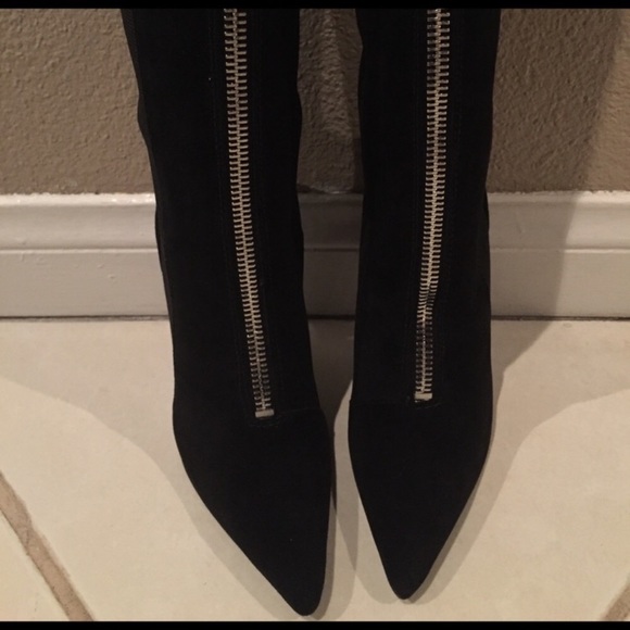 Alice + Olivia Tall ZIP Suede Leather Heel Boots - Picture 7 of 8